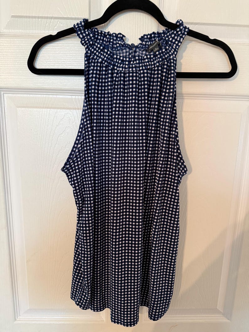 Adrianna Papell Navy and White Gingham Smocked Top (inv# 208) immagine 9