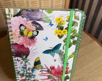New***Floral & Butterfly Spiral Notebook with Green Elastic