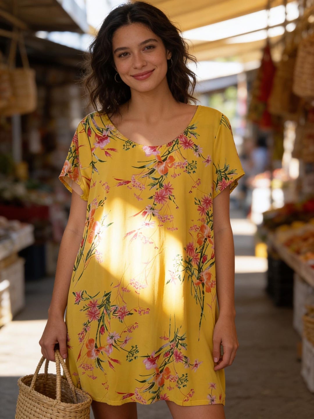 Yellow Cook Roz Ladies Roz & Ali Yellow Floral Scoop Neck Shift Dress - Etsy