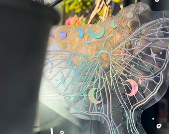 Moon Moth Suncatcher | Window sticker, sticker, rainbows, Holographic, Suncatcher, Sun catcher for a window, Rainbow suncatcher