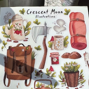 Camping Adventure Sticker Sheet - Waterproof Outdoor Stickers for Travelers and Nature Enthusiasts, Bullet journal, Scrapbooking, Laptop