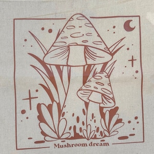 Mushroom Dream Tote Bag - Whimsical Design, Beige Bag with Brown Print, Nature-Inspired Accessory!