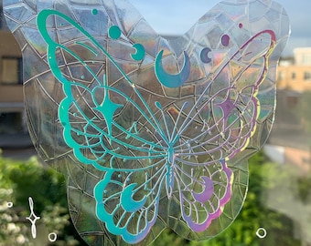 Moon butterfly Suncatcher - Window sticker, sticker, rainbows, Holographic, Suncatcher, Sun catcher for a window, Rainbow suncatcher