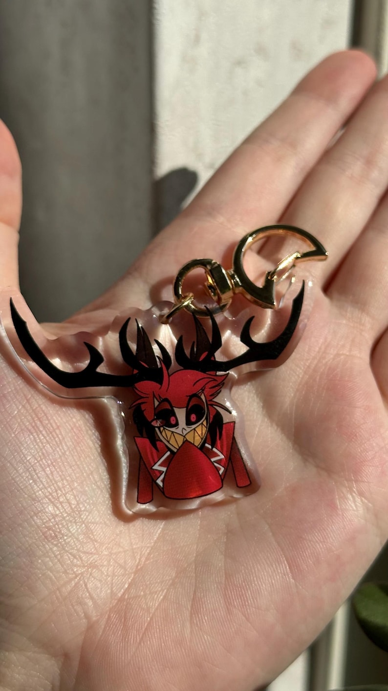Vox, Lucifer & Alastor Hazbin Hotel Keychain - Perfect for fans! Enchanting design and decorative. Must-have for Hazbin Hotel enthusiast! Demon Alastor