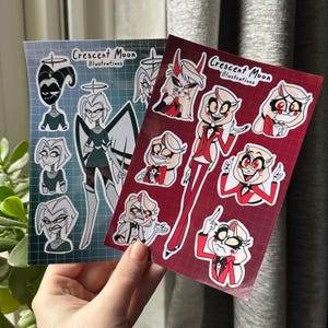 Foglio di adesivi dell'Hazbin Hotel | Vox, Alastor, Angel Dust e Lucifer | Merchandising per i fan dell'Hazbin Hotel | Impermeabile | Bullet journal, adesivo per laptop immagine 11