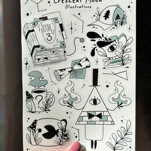 Transparent Gravity Falls Fan Art Sticker Sheet - Waterproof stickers for bullet journals, scrapbooking, laptops, and more.