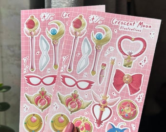 Sailor Moon Sticker Sheet - Magical Waterproof Stickers for Fans and Collectors, Perfect for Bullet Journals, Scrapbooking, Laptops