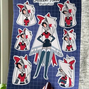 Foglio di adesivi dell'Hazbin Hotel | Vox, Alastor, Angel Dust e Lucifer | Merchandising per i fan dell'Hazbin Hotel | Impermeabile | Bullet journal, adesivo per laptop Vaggie