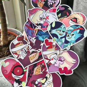 Hazbin Hotel Big Heart Sticker: Alastor, Vaggie, Husk, Angel Dust, Charlie, Valentino, Vox, Lucifer, Lilith | Bullet journal, laptop sticker