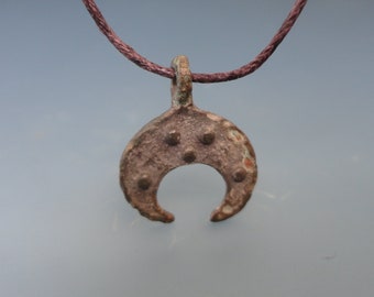 Authentic Medieval Scandinavian Lunula with Pattern. Amulet of Fertility. Moon Pendant. Crescent Amulet 10-12th century AD