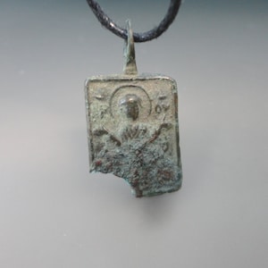 Ancient Byzantine Broken Pendant. Christian Artifact. Oranta Religious Icon. Medieval Artifact 11-13th century AD
