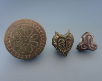 Ancient Three Brooches for Attaching Belt. Artifacts of Slavic Type 12-13th century AD