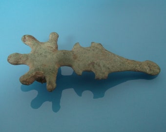 Very Ancient Original Brooch Fibulae. Five -Fingered Authentic Bronze Brooch in Patina. Penkovka Ancient Culture 600-900AD