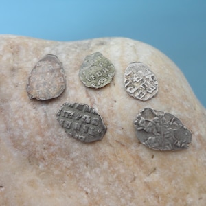 Antique Moscovian Silver Coins Money. Fish Scales from Moscovian-State of the Era Tsar Peter the late 17th cent.AD
