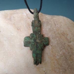 Ancient Orthodox Pendant. Medieval Christian Engolpion. Two-sided Cross with Spiritual Prosphora and Relics 11th-13th century AD