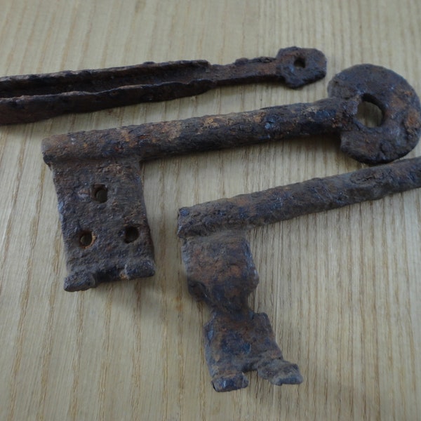 Ancient Mysterious Key of Vikings. Two Fragments of Broken Keys. Medieval Iron Key. Ancient Artifact 11th-12th century  AD