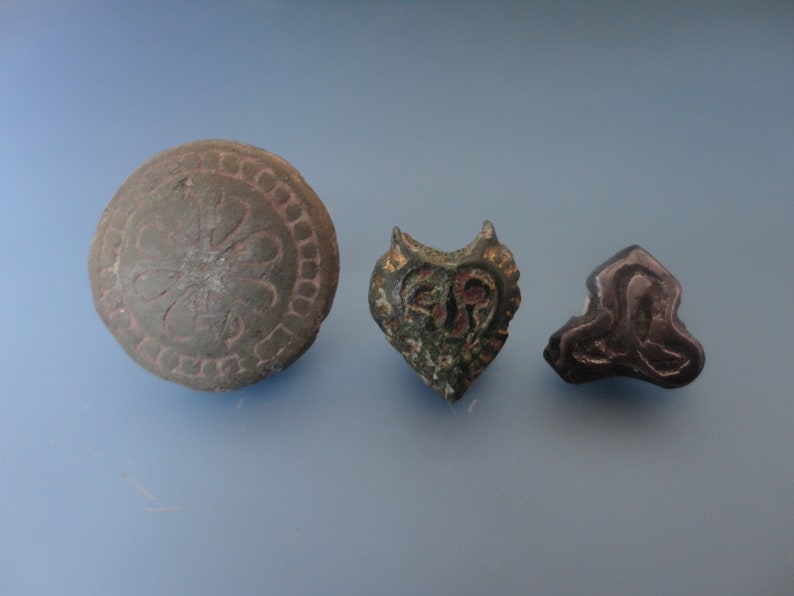 Ancient Three Brooches for Attaching Belt. Artifacts of Slavic Type 12-13th century AD image 3