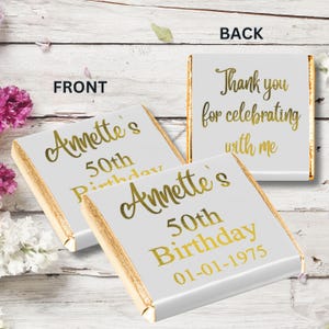 Personalised Birthday Party Chocolate Favours Neapolitan Squares Table Decoration Gold or Silver Text Any Message