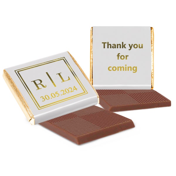 Personalised Wedding Chocolate Favours Neapolitan Squares Metallic Gold Silver Couples Initials Date Thank You
