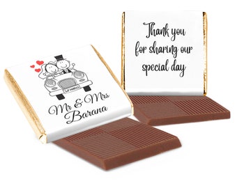 Personalised Wedding Favours Chocolate Neapolitan Sqaure Cartoon Bride Groom Just Married Wedding Car