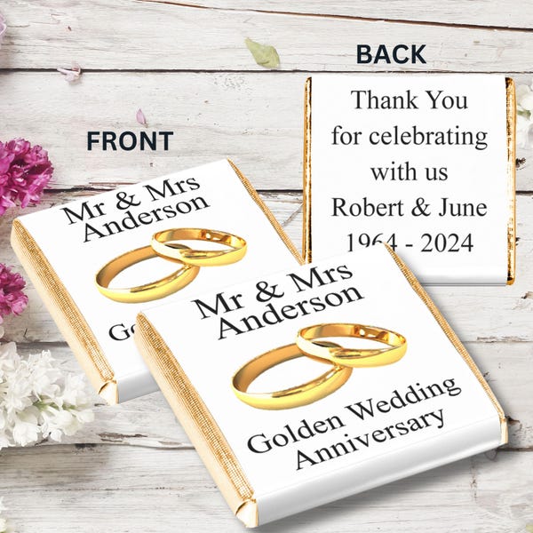 Personlised Golden Wedding Anniversary Chocolate Favours Neapolitan Squares
