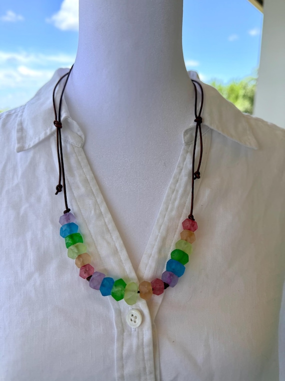 Rainbow Pride Recycled Glass Beaded Necklace