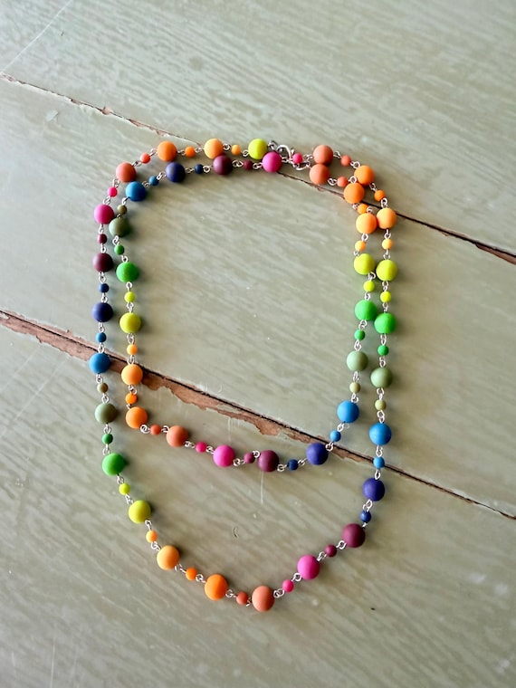 Rainbow Czech Glass Beaded Chain Multicolor Stacking Necklace