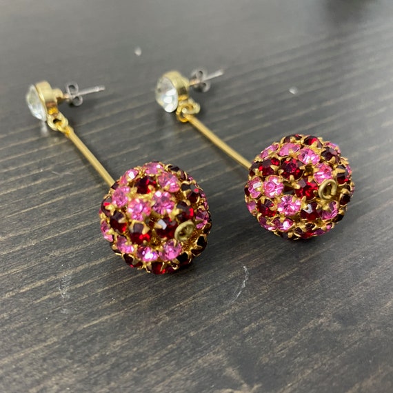 Vintage Swarovski Crystal Dangle Earrings: Rose & Siam Rhinestone Bead
