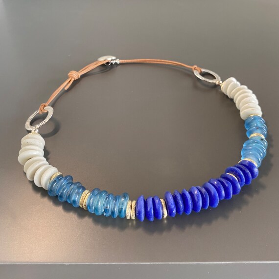 Fair Trade Ashanti Bead Necklace: Recycled Glass Disc Beads, 19 Inch