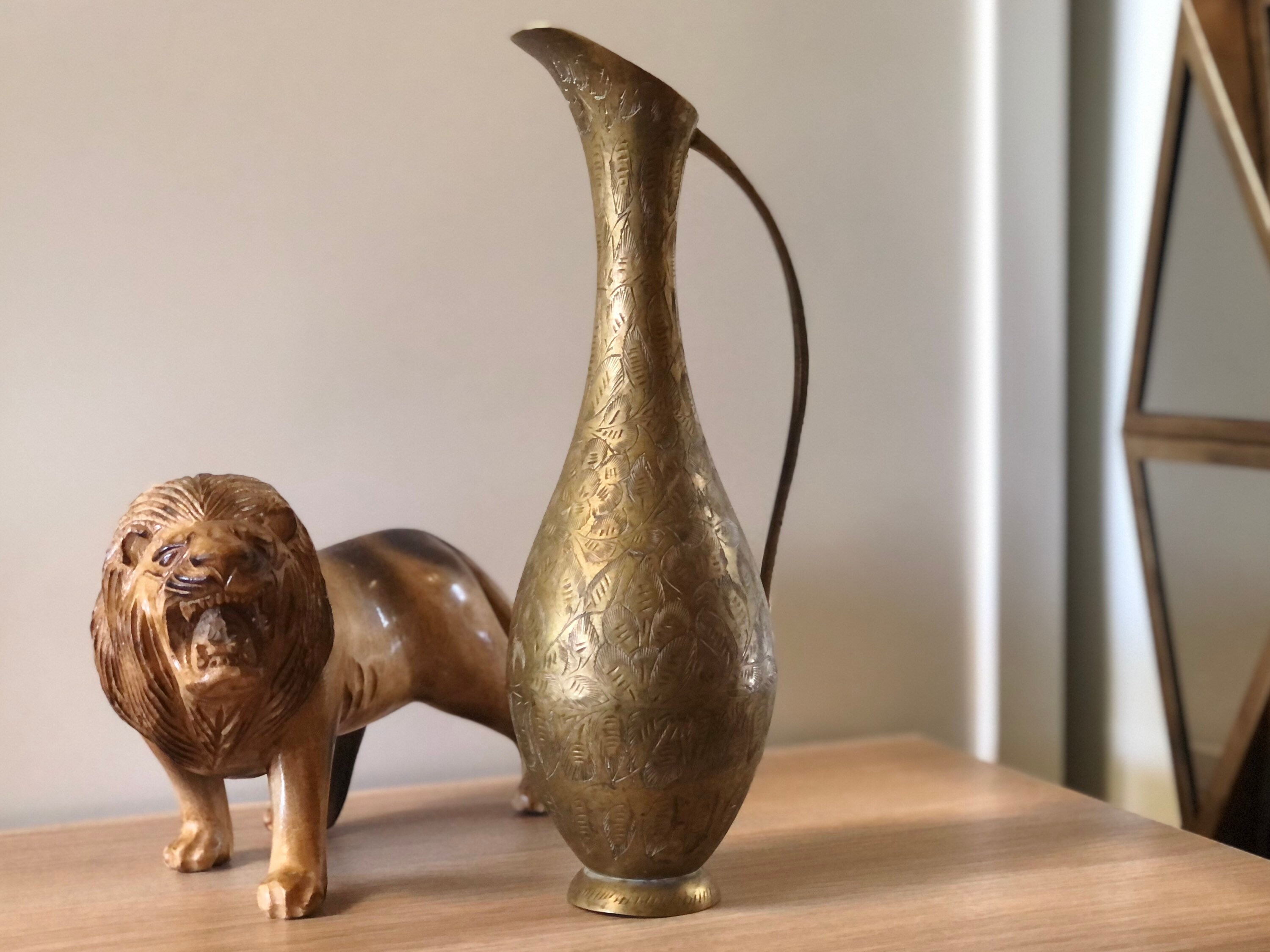 Vintage Indian Etched Brass Vase with Handle Etsy