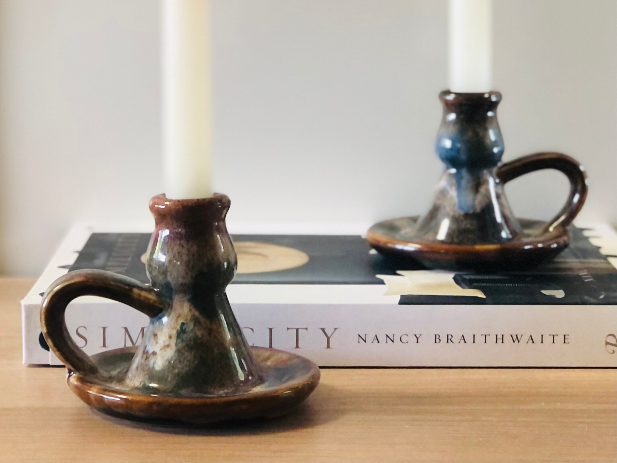 Pottery Candlestick Holders with Handle Set of 2 Etsy