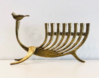 Vintage Brass Menorah with Bird