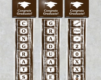 FÉLICITATIONS GRADUATE Téléchargement instantané Imprimable Appréciation Chocolat Candy Bar Wrapper Tray + Gift Tag Alphabet Letter Graduation Celebration