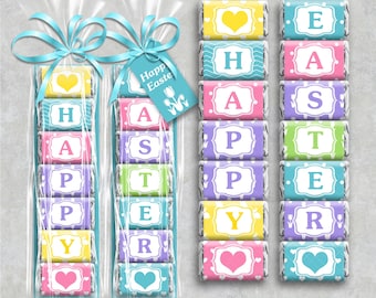 EASTER BUNNIES Happy Easter Alphabet Letter Miniature Candy Bar Wrappers, Tray, Gift Tag Printable Instant Download Party Favor Gospel Tract