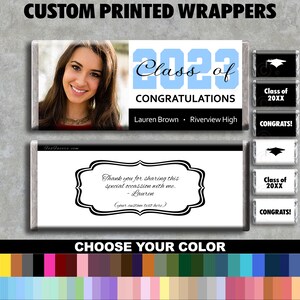 PRINTED 2023 Graduation Candy Wrapper Photo Portrait Picture Class of 2023 Customized Personalized Chocolate Candy Bar Wrapper Free Minis