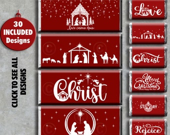 INSTANT DIGITAL Download Merry Christmas Chocolate Candy Bar Wrappers Unique Party Favors Nativity Jesus Christian Tracts Decor FREE Minis