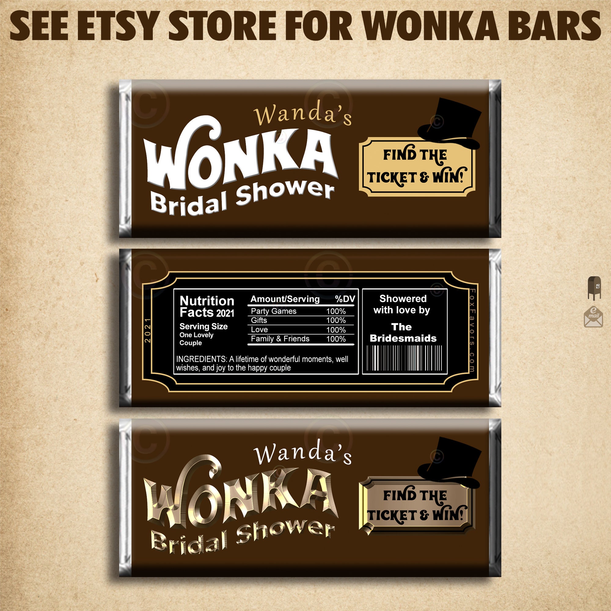WONKA Bar Printable Chocolate Candy Miniature Wrappers Unique | Etsy