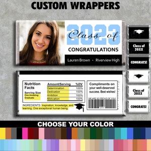 CUSTOM PERSONALIZED GRADUATION Congrats Printable Digital Candy Bar Wrappers Your Text Photo Picture Congratulations Graduate Cap Hat Invite