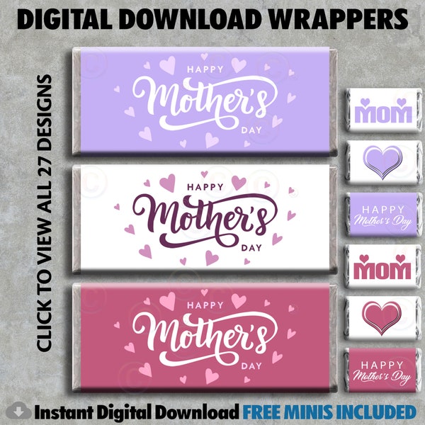 Digital Happy MOTHER'S Day Download Candy Bar Wrappers Printable Thoughtful Unique Gift Favor Mothers Moms Grandmothers FREE MINIS Included