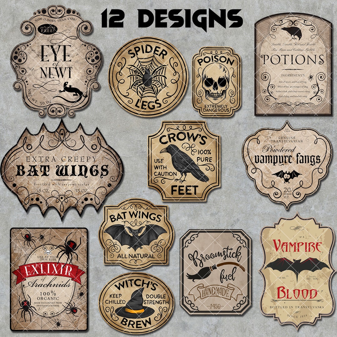 Halloween Potion Label Assortment Apothecary Labels Bottle Stickers ...