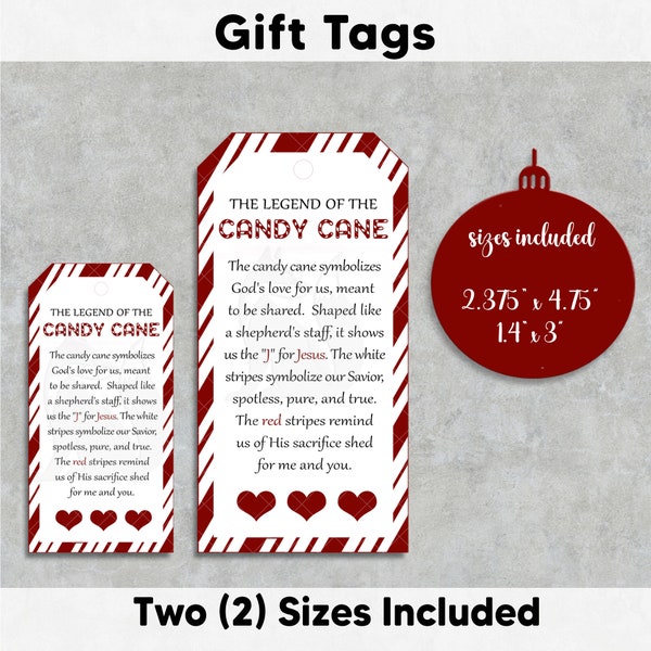 Legend of the Candy Cane Printable Gift Tag, Candy Cane Poem Christmas Tags Treat Bag, Candy Cane Christian Treat Tag Meaning of Christmas