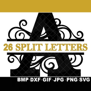 SVG 26 Monogram Letters Bundle Script Font Cricut Silhouette Inkspace JPG png GIF Fancy Scripty Elegant Decor Zip Alphabet Split Letter abc