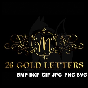 SVG 26 Monogram Letters Bundle Script Font Caligrafía Oro Filigrana JPG png GIF Fancy Scripty Elegante Decoración Zip Alfabeto Dividir Letra abc