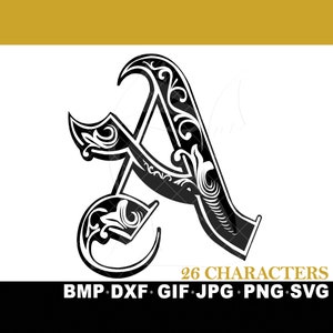 SVG 26 Monogram Letters Bundle Script Font Cricut Silhouette Inkspace JPG png GIF Fancy Scripty Elegant Decor Zip Alphabet Split Letter abc