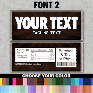 9 Fonts Custom Digital Download PERSONALIZED Candy Chocolate Bar Wrappers Your Text Your Photo Party Favors Birthdays Unique Gifts Printable