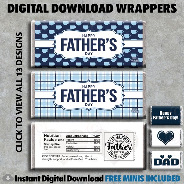 DIGITAL Father's Day Download Candy Bar Wrapper Printable Thoughtful Unique Gift Favor Dads Grandfathers Expecting Dad FREE Minis DIY Gift