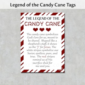 Legend of the Candy Cane Printable Tag, Candy Cane Poem Christmas Tags, Treat Tag, Candy Cane Tag, Christian Treat Tag, Meaning of Christmas