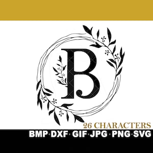 SVG 26 Floral Wreath Monogram Letters Bundle Script Font Cricut Silhouette Inkspace JPG png GIF Fancy Elegant Decor Alphabet Letter abc