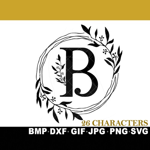 SVG 26 Blumenkranz Monogramm Buchstaben Bundle Schreibschrift Cricut Silhouette Inkspace JPG png GIF Schickes Elegantes Dekor Alphabet Buchstabe abc