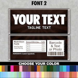 9 Fonts Custom Photo Quality Glossy Printed Pre-Printed PERSONALIZED Candy Chocolate Bar Wrappers Party Favors | Printed Labels | Customized